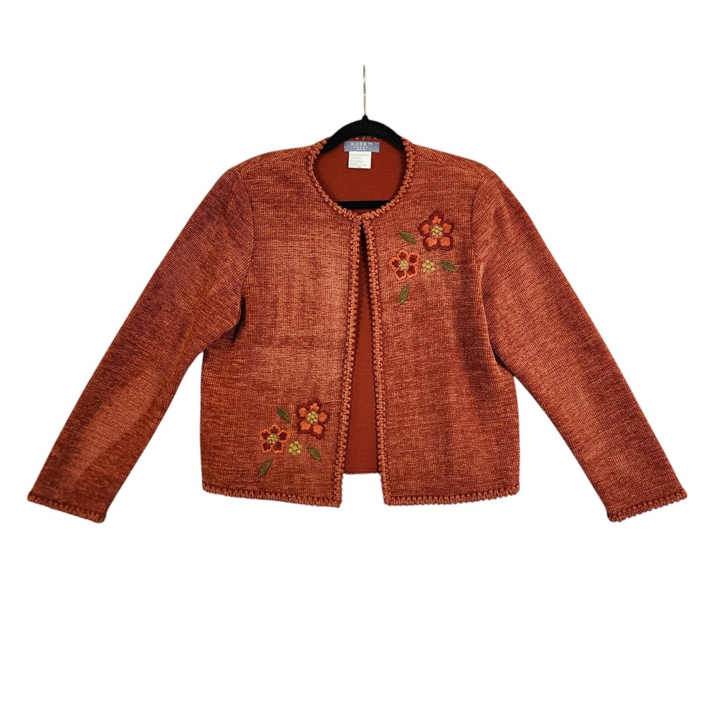 Koret Womens Vintage Floral Embroidered Cardigan Jacket Size Medium Petite